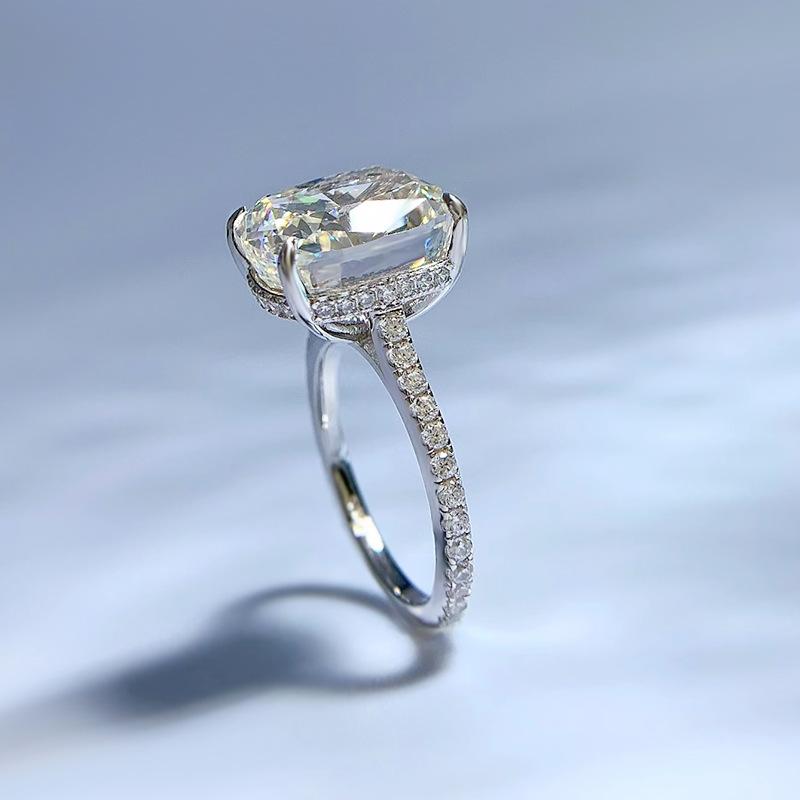 S925 Sterling Silver Cushion Ice Flower Cut Square Ring 10*12mm 6A Cubic Zirconia Ring-362(35%)