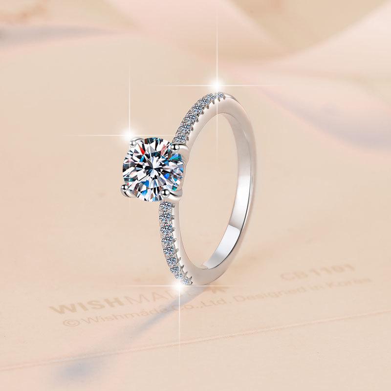 S925 Sterling Silver Four-claws Ring Synthetic Moissanite Ring-347(35%)