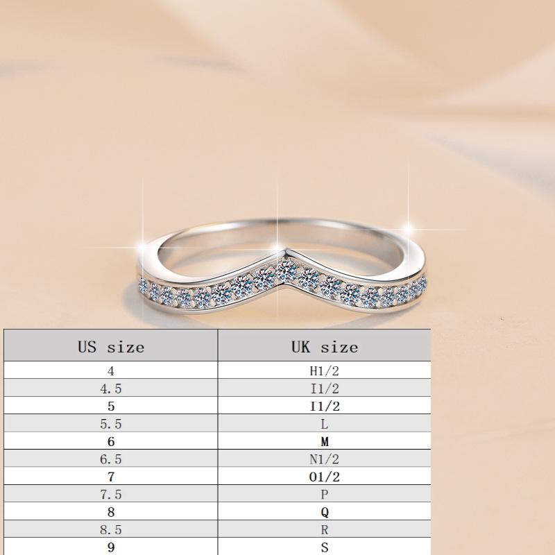 S925 Sterling Silver V-Shaped Band Ring Synthetic Moissanite Ring-297(35%)
