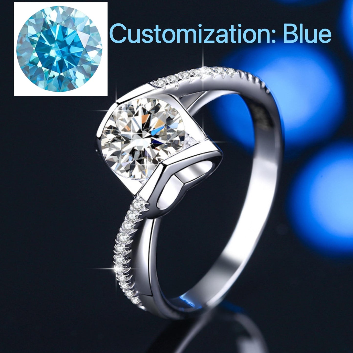 75. S925 Sterling Silver Angel Kiss Ring Synthetic Moissanite Ring