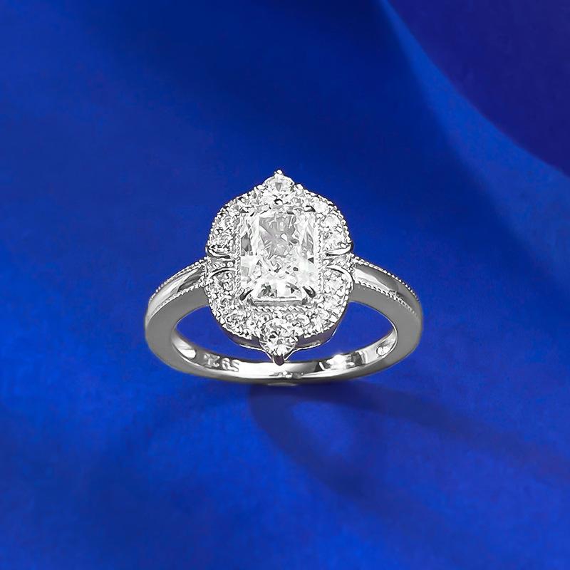 S925 Sterling Silver Ice Flower Cut Square 5*7mm 6A Cubic Zirconia Ring-433(25%)