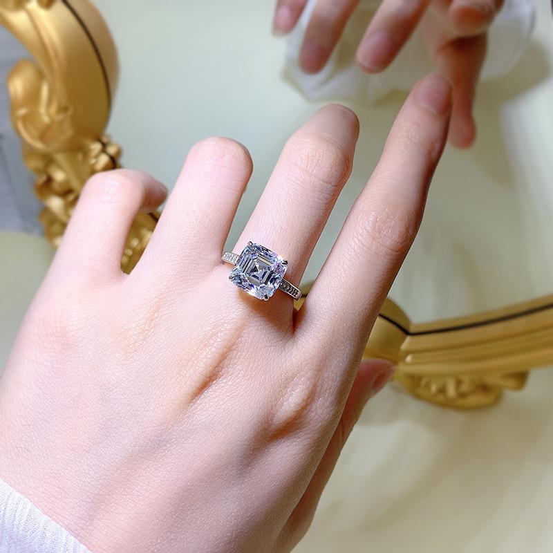 S925 Sterling Silver Asscher Cut High Carbon Square Ring 10*10mm 8A Cubic Zirconia Ring fashion jewelry accessory woman girl promise ring-168(35%)