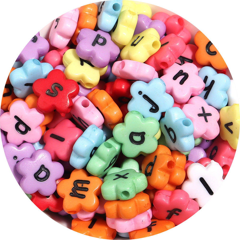 100 Pcs/Pack Acrylic Flower-Shaped Beads Colorful Letters Loose Beads Diy Flower Beaded Jewelry Accessories