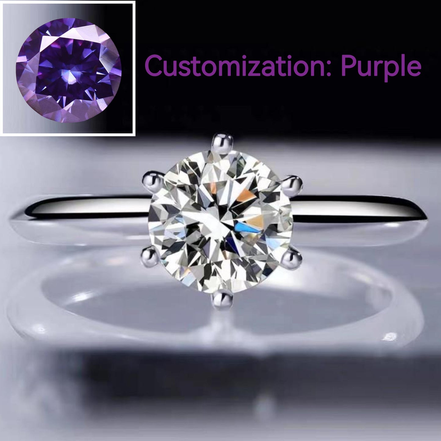 Purple-S925 Sterling Silver D Color Synthetic Moissanite Six-claws Ring 1/2/3/5 Carat-235(35%)