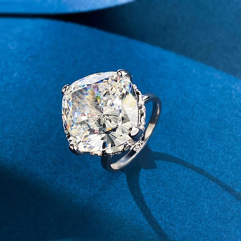 S925 Sterling Silver Radian Cut High Carbon Ring 15*15 8A Cubic Zirconia Ring fashion jewelry accessory woman girl promise ring-396(35%)