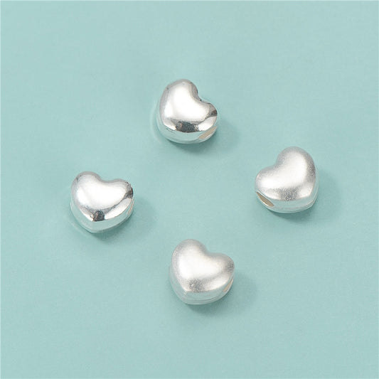 S925 Sterling Silver Matte Glossy Heart Spacer Beads Loose Beads Accessories Diy Beaded Weave Bracelet Ornament