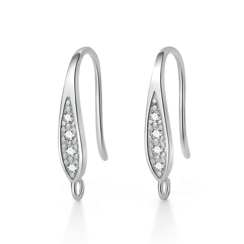 S925 sterling silver earhook, set with zircon, for jewelry DIY(A pair)