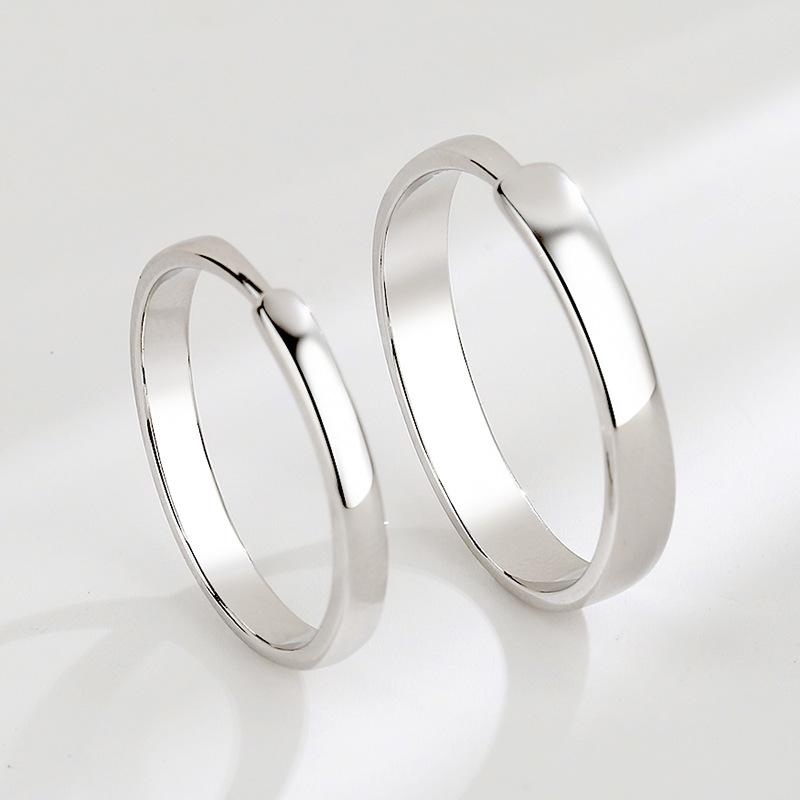 S925 Sterling Silver Simple Smooth Couple Ring Adjustable - 626 weddingring(45%)