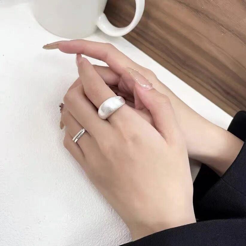 S925 Sterling Silver Brushed Wide Minimalist Ring for Women - 552(45%)