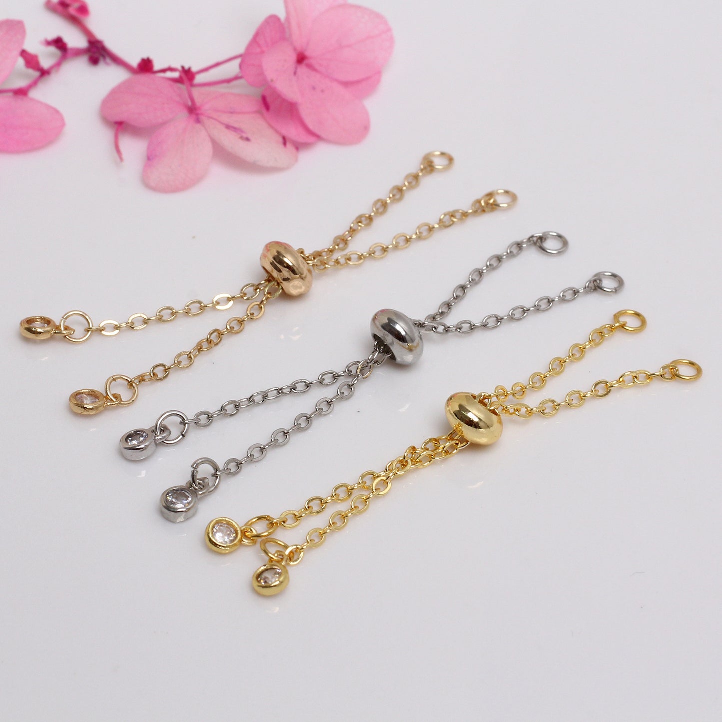 Silicone Bracelet Adjustment Chain For Jewelry DIY，Covered By 14/18K Real Gold Or Silver