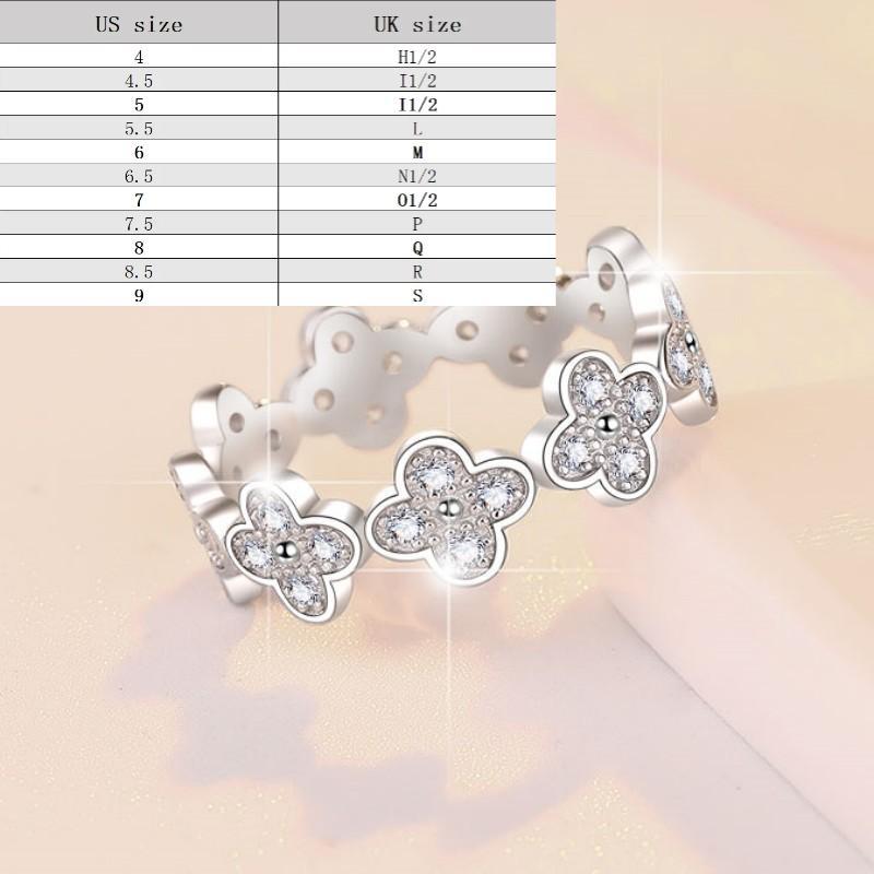 925 Sterling Silver Four-Petals Band Ring Synthetic Moissanite Ring fashion jewelry accessory woman girl promise ring-253(35%)