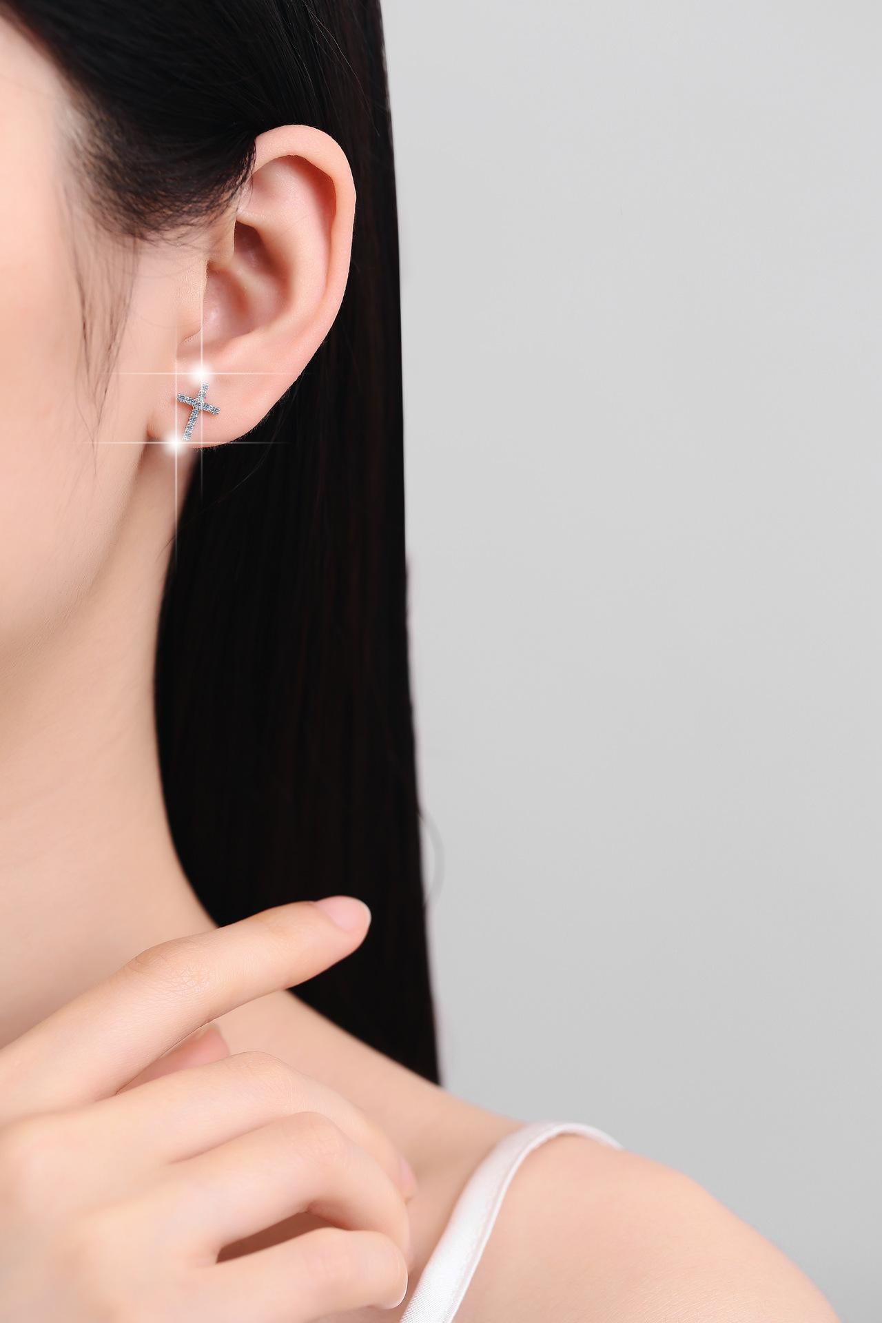 S925 Sterling Silver Cross Ear Stud Synthetic Moissanite Ear Stud Daily Life Earrings(35%)-612