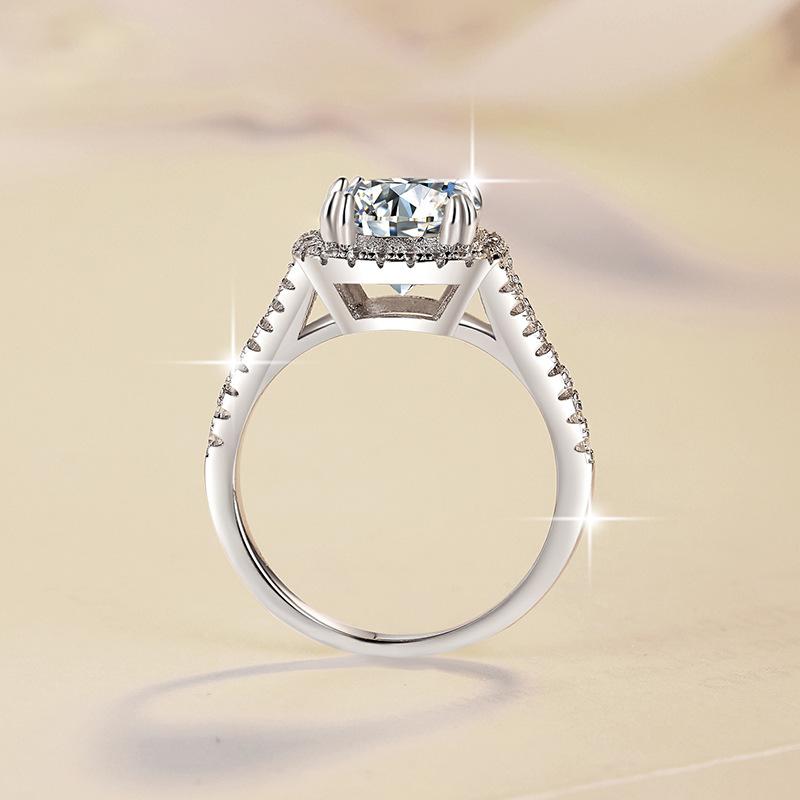 S925 Sterling Silver V-Shaped Cushion Square Ring Synthetic Moissanite Ring 4Carat-466 young  moissanite(25%)