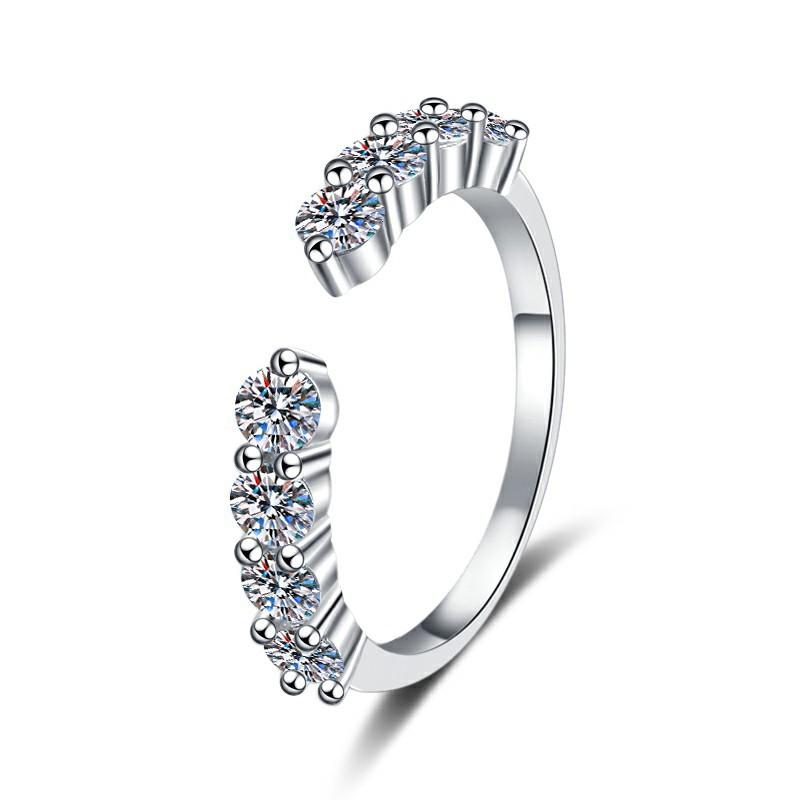 NO.089 S925 Sterling Silver Ring Eight Star Band Ring Open Ring 6A Cubic Zirconia fashion jewelry accessory woman girl promise ring Springtok
