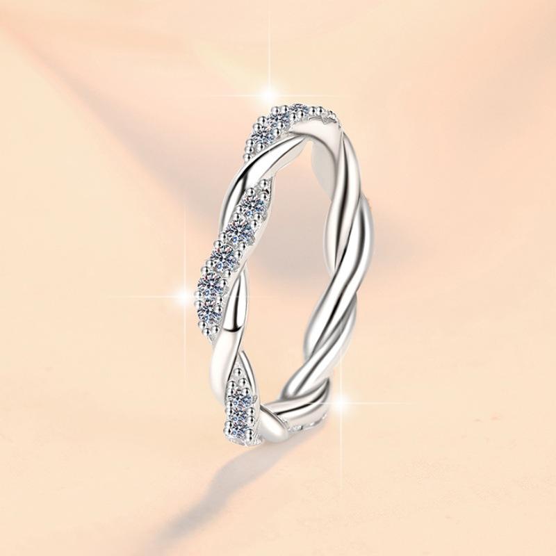 S925 Sterling Silver Twine Twist Ring Synthetic Moissanite Ring-197(35%)