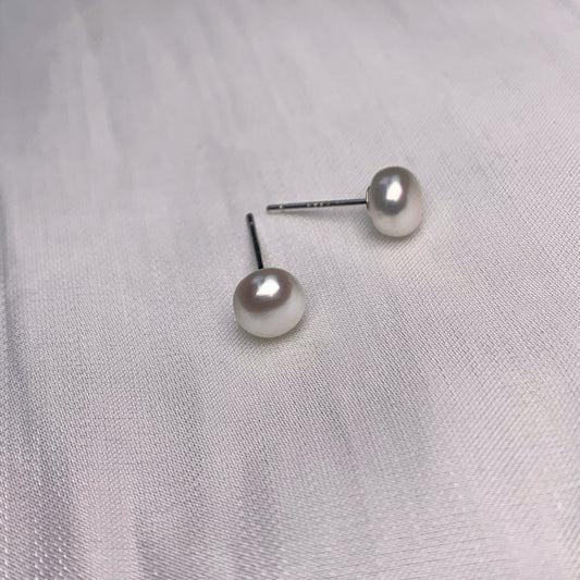 NO.1 Small fresh 6-7mm high light fresh water  Steamed bun pearl 925 silver Ear stud