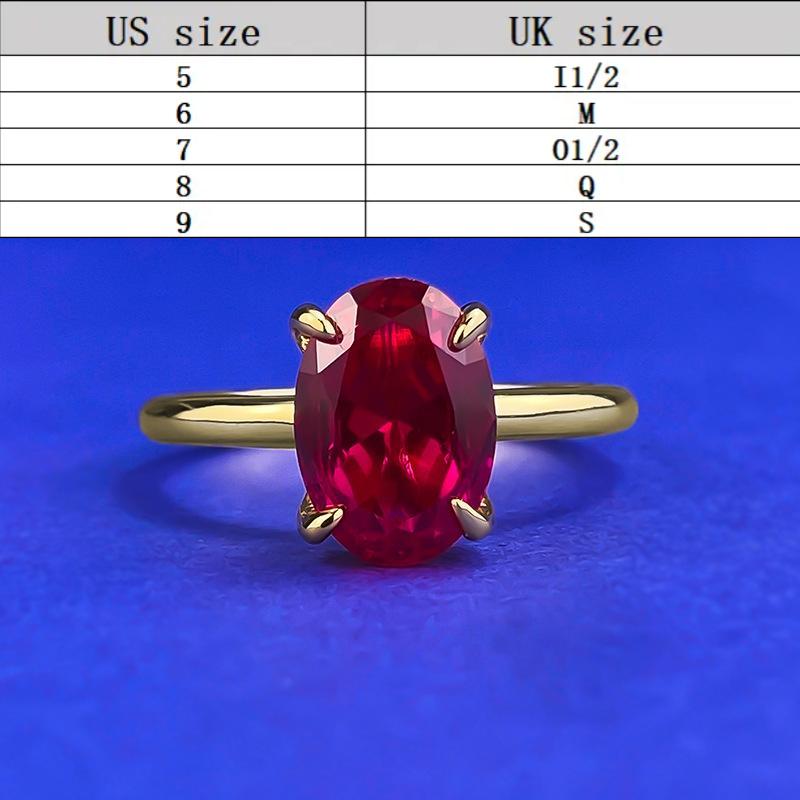 S925 sterling silver red oval cut golden plated ring 7*10mm 6A cubic zirconia ring -102(35%)
