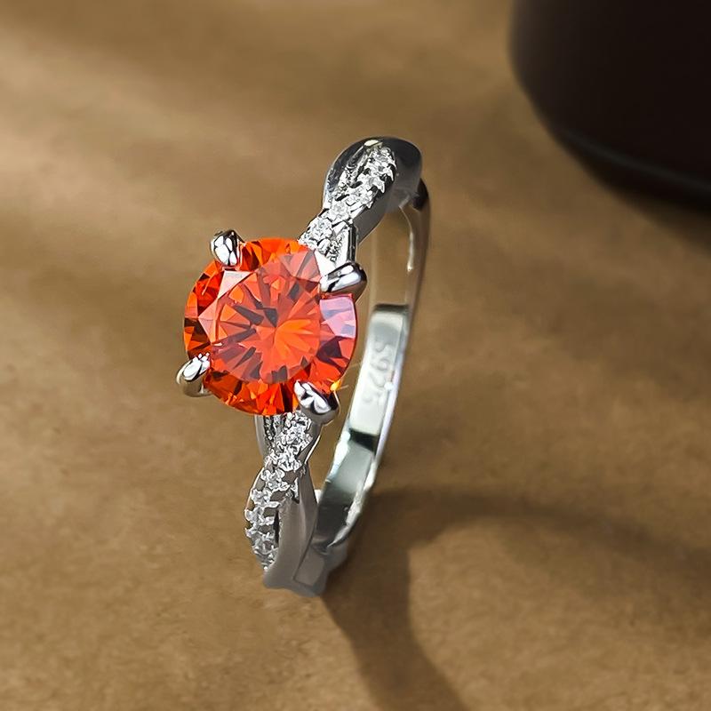 S925 Sterling Silver Orange Round 7*7mm 6A Cubic Zirconia Ring-432(25%)