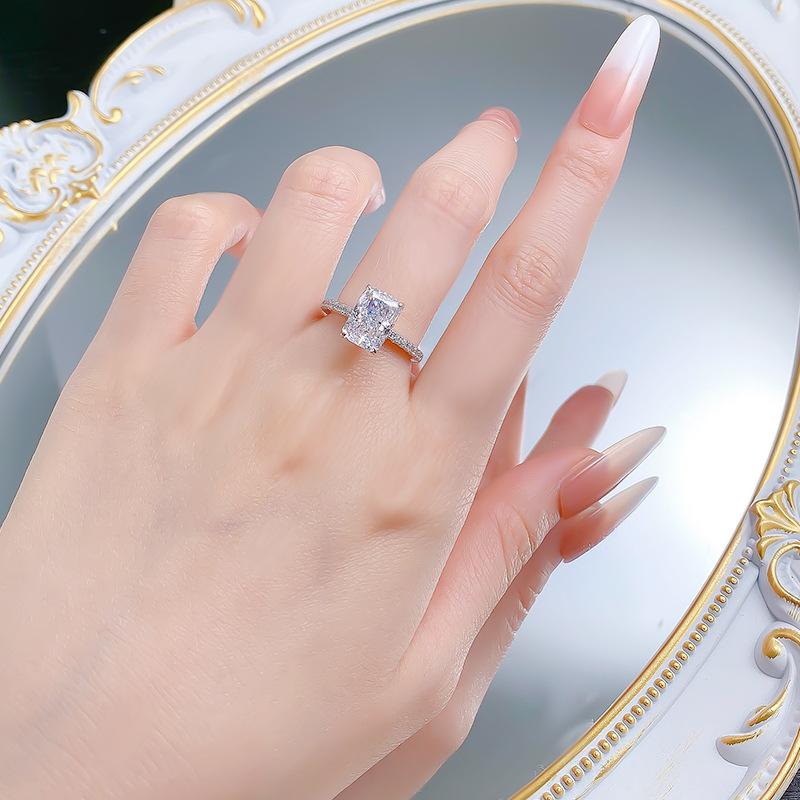S925 Sterling Silver Rectangular 7*10mm 6A Cubic Zirconia Ring-437 custom  engagement  ring(25%)