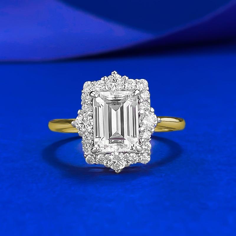 S925 Sterling Silver Rectangular Grandma Golden plated 6*8mm 6A Cubic Zirconia Ring-112(45%)