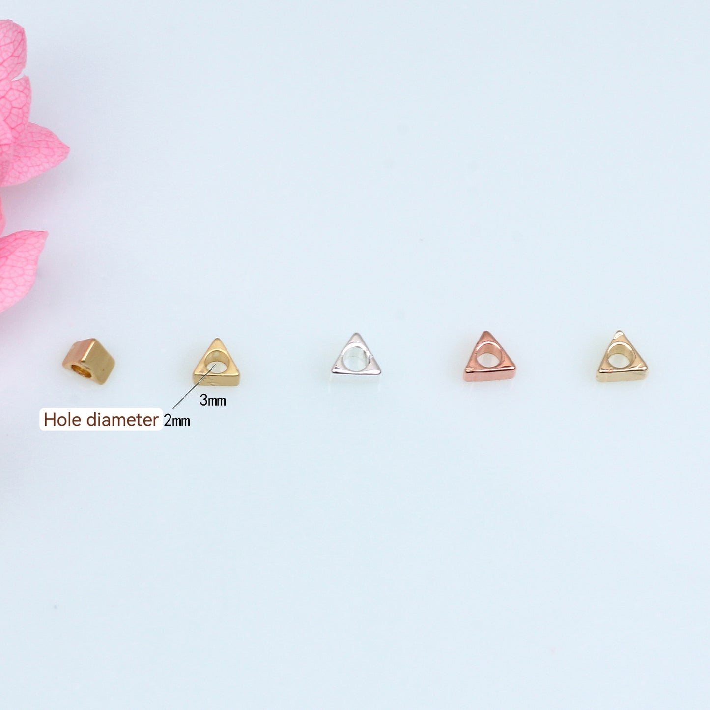 Triangular Copper Bead For Jewelry DIY，Covered by 14/18K Real Gold Or Silver，3mm