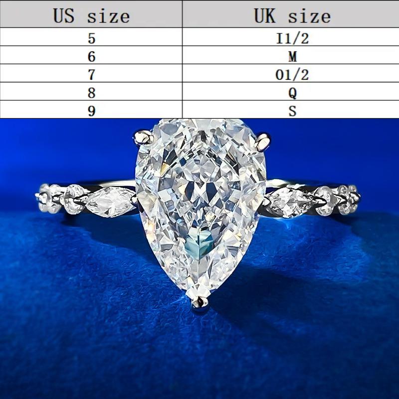 S925 Sterling Silver Pear-Shaped Ice Flower Cut Water Drop Ring 8 * 12mm 8A Cubic Zirconia Ring fashion jewelry accessory woman girl promise ring Springtok-294(35%)
