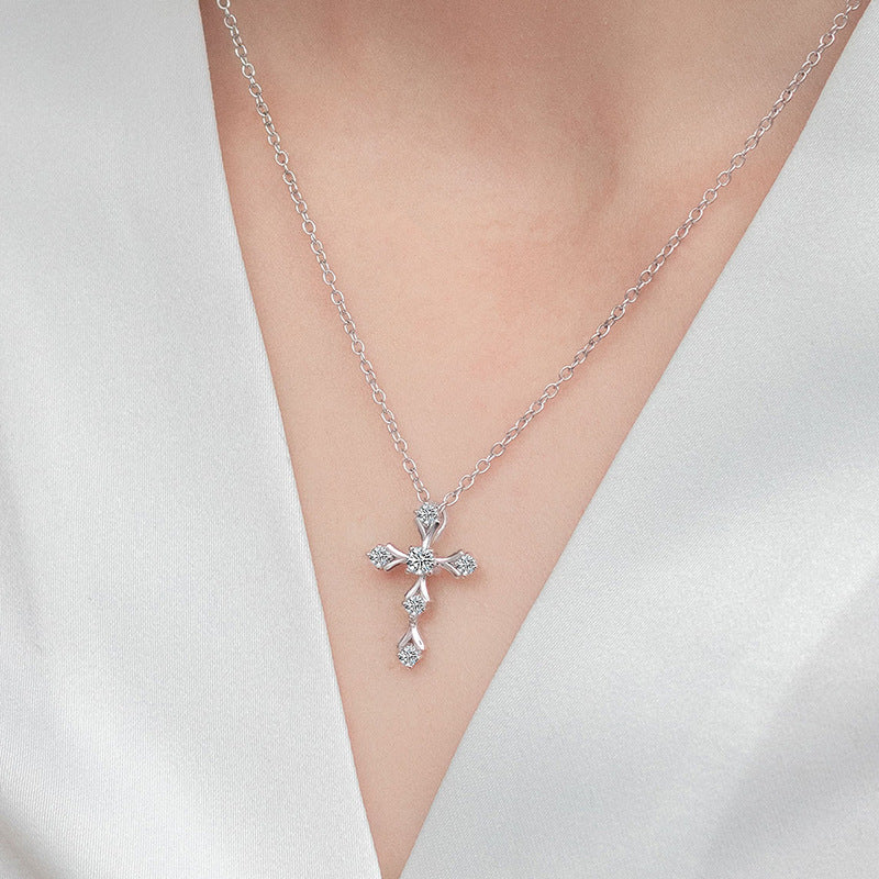 S925 Sterling Silver Classic Moissanite Cross Necklace