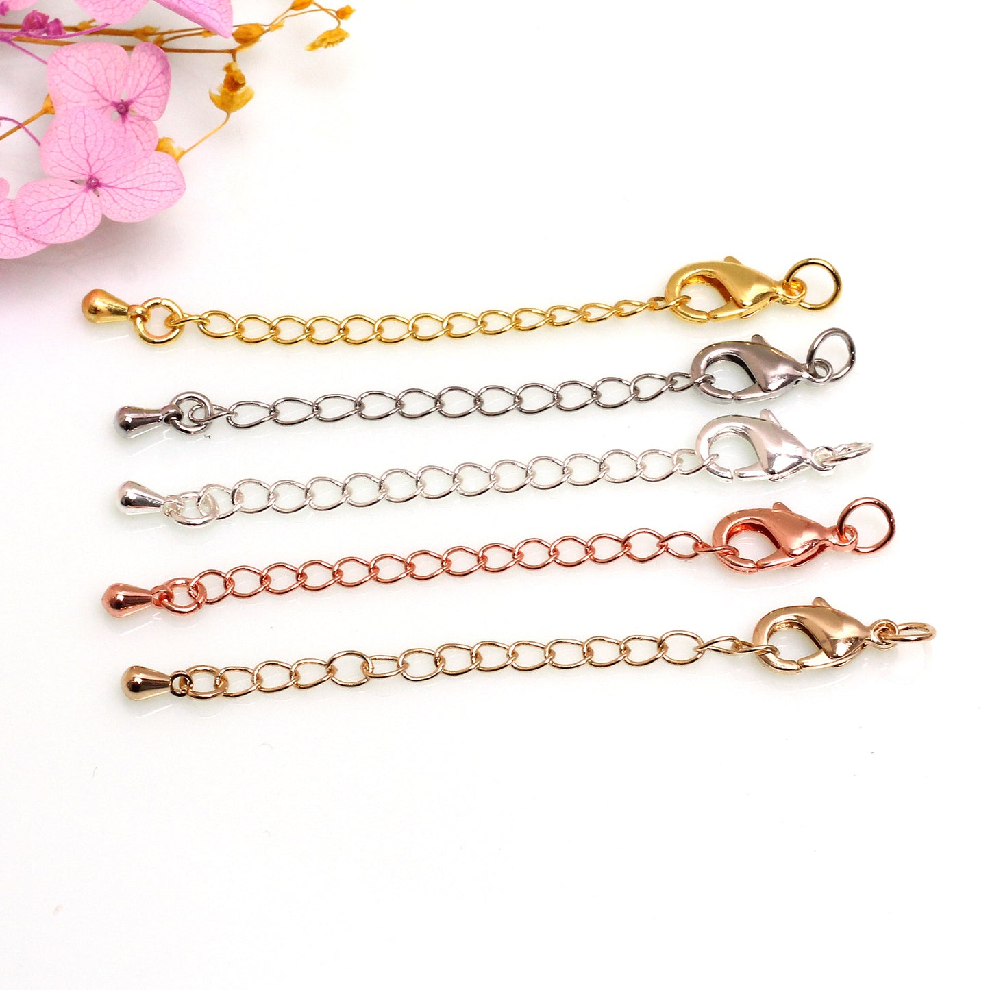 Copper Lobster Clasp With Drop Extension Chain For Jewelry DIY，Covered By 14/18K Real Gold Or Silver