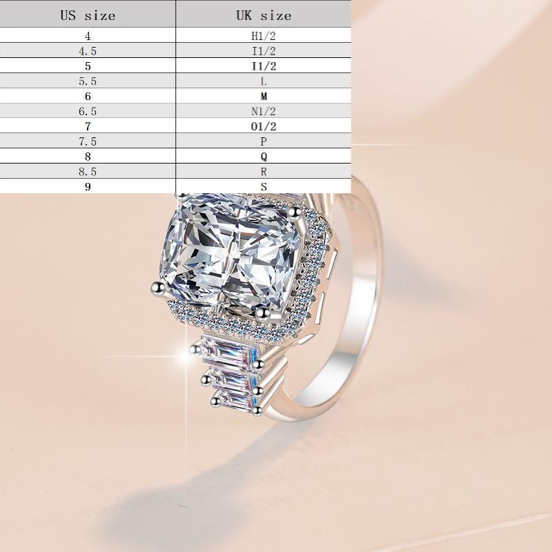 S925 Sterling Silver 5 Carat Fat Square Ring Synthetic Moissanite Ring fashion jewelry accessory woman girl promise ring-246(1%)