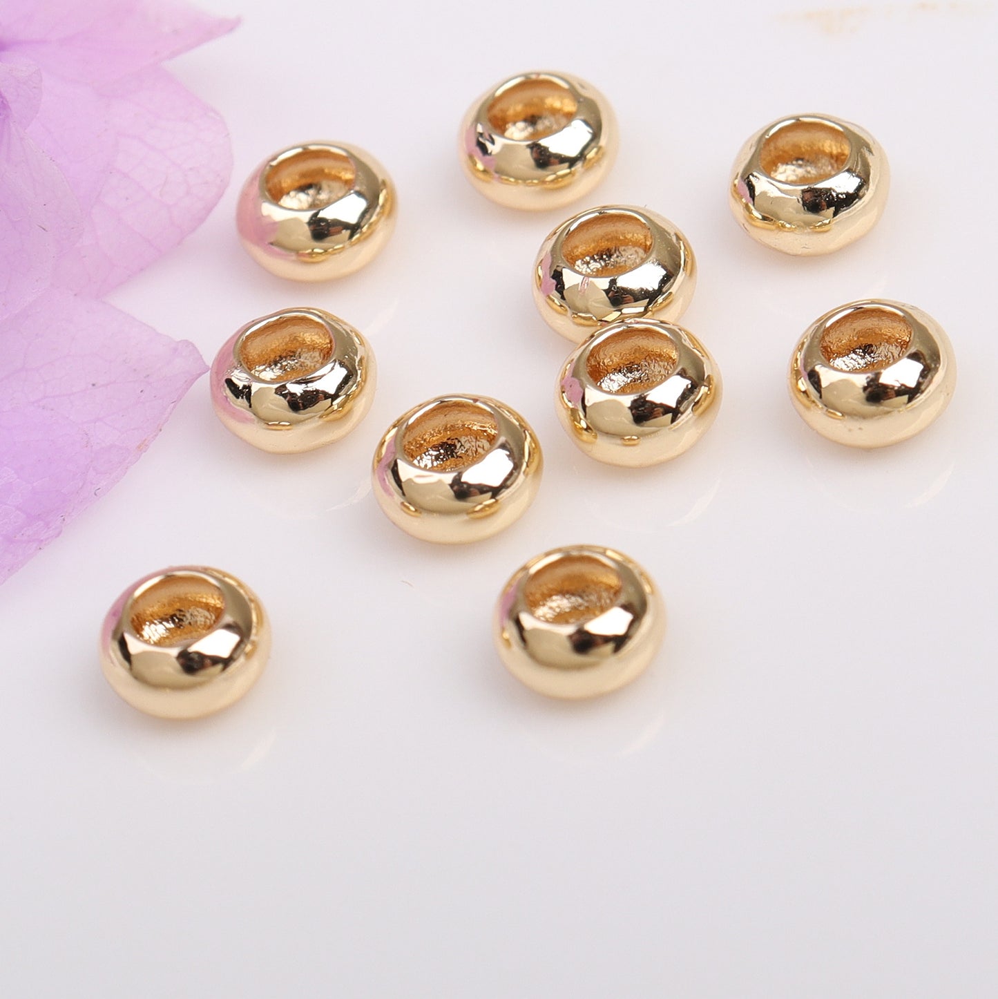 Large Hole Flat Copper Beads For Jewelry DIY，Covered by 14/18K Real Gold Or Silver