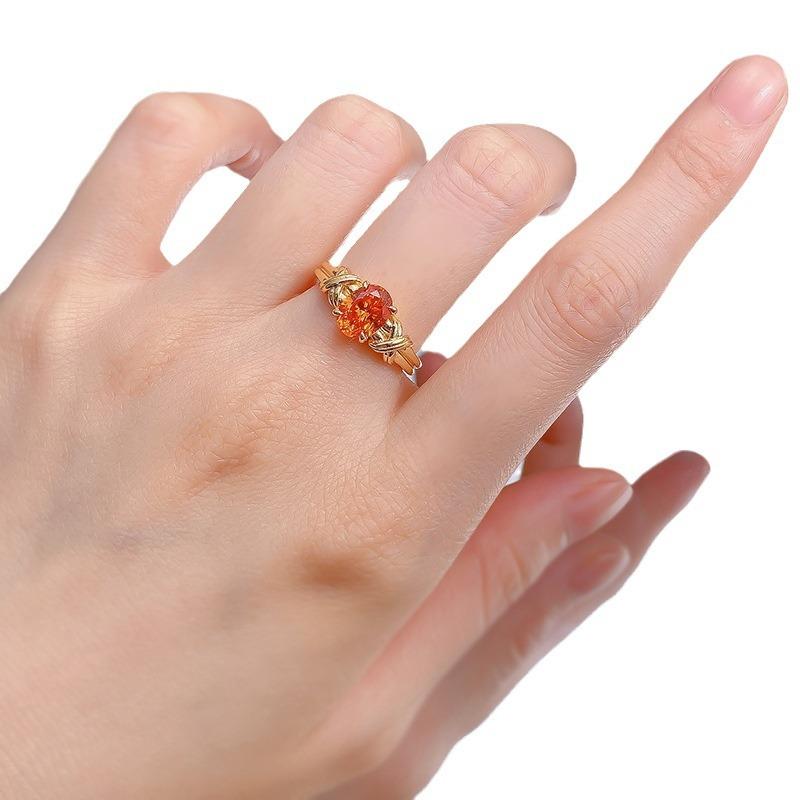 S925 Sterling Silver  Orange Oval Radiant  6*8mm  6A Cubic Zirconia Ring-423(25%)