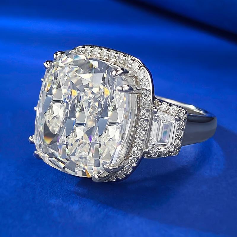 S925 Sterling Silver Big Ice Flower Cut Fat Square 12*14mm 8A Cubic Zirconia Ring-114(45%)