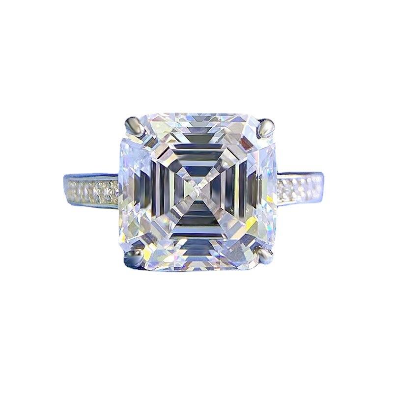 S925 Sterling Silver Asscher Cut High Carbon Square Ring 10*10mm 8A Cubic Zirconia Ring fashion jewelry accessory woman girl promise ring-168(35%)