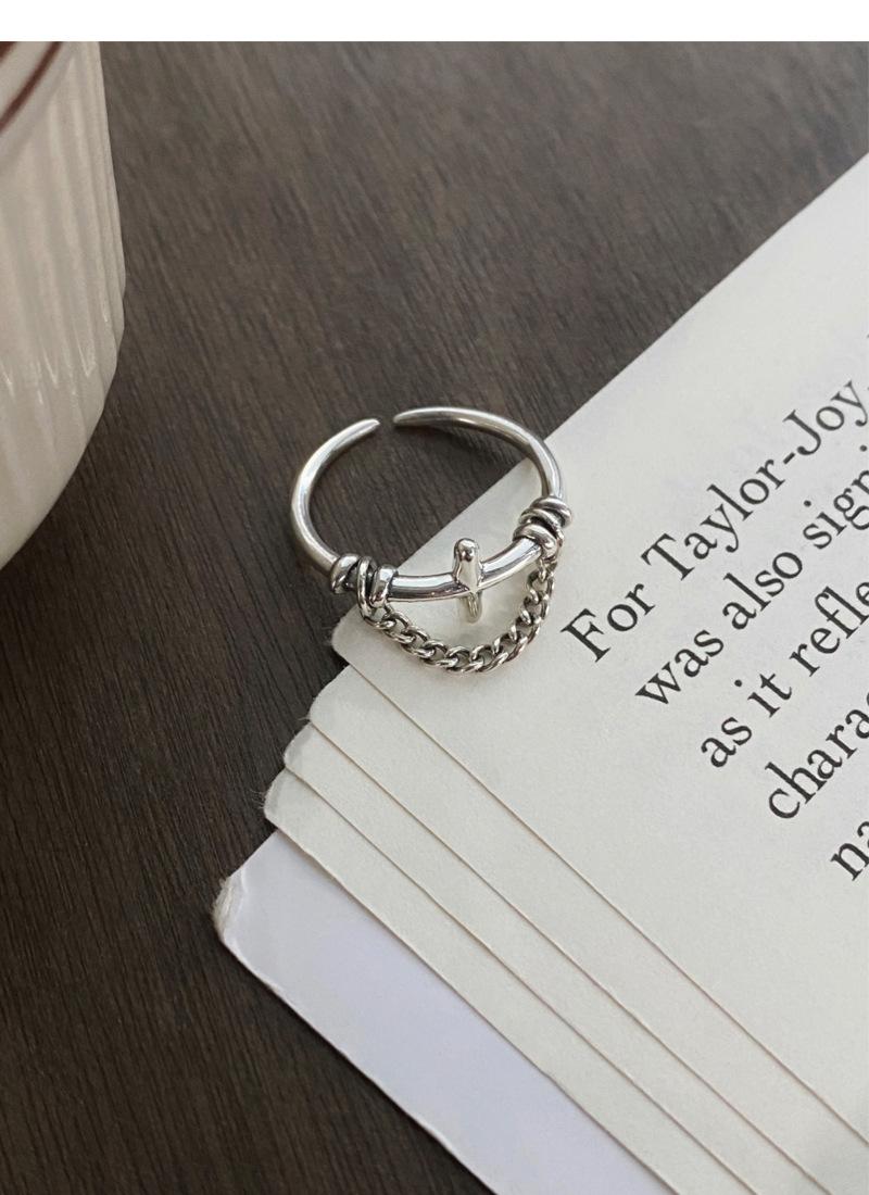 S925 Sterling Silver Vintage Chain Cross Silver Ring for Women - 505(45%)