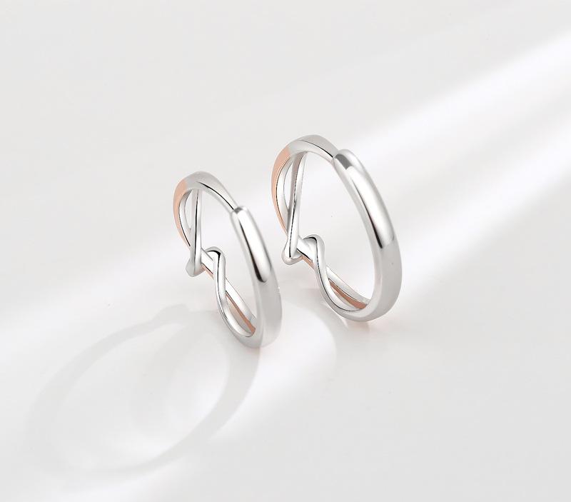 S925 Sterling Silver Twin Knot Couple Ring Open Ring-556 weddingring(45%)