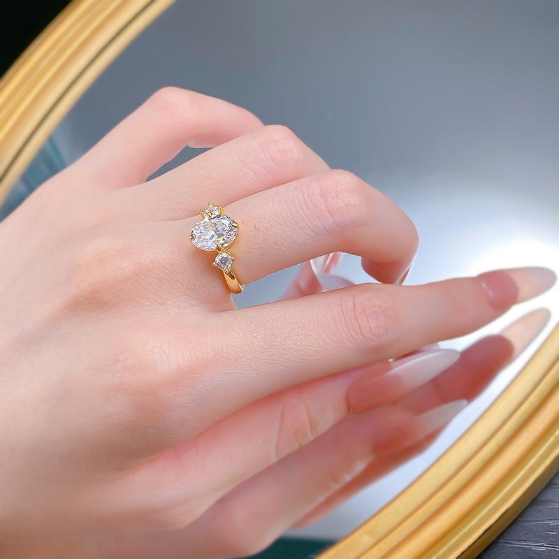 S925 sterling silver Golden-plated Oval Cut Ring 7*9mm 6A cubic zirconia ring fashion jewelry accessory woman Girl promise ring-357(35%)