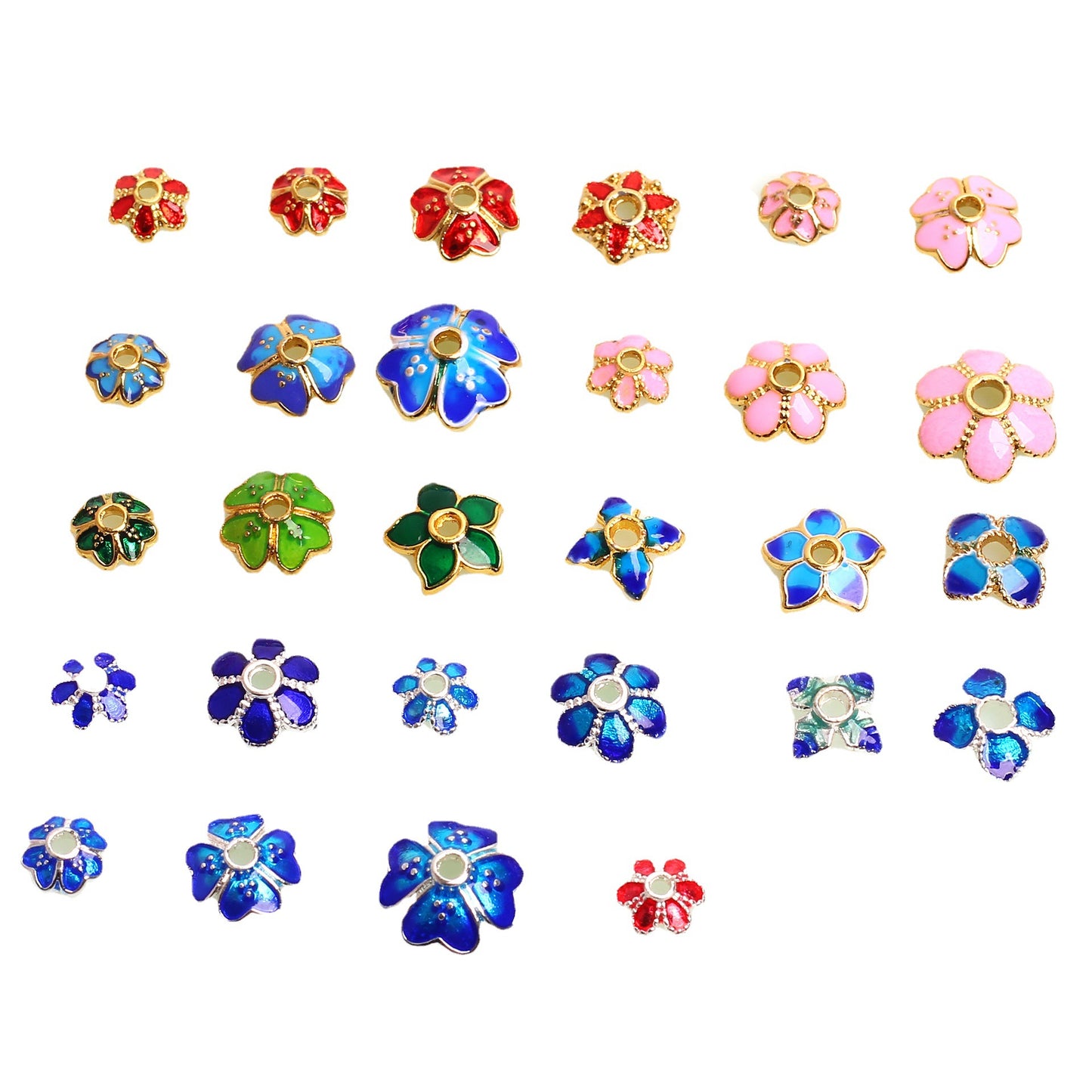 Enamel Blue Alloy Receptacle For Jewelry DIY，100 pcs, Covered By 14/18K Real Gold Or Silver