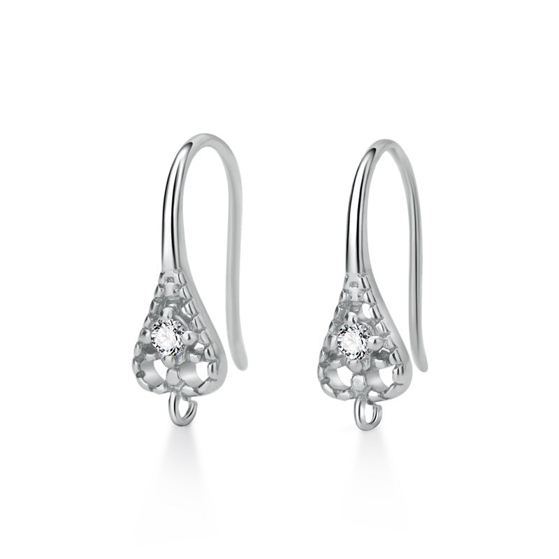 S925 sterling silver earhook, set with zircon, for jewelry DIY(A pair)