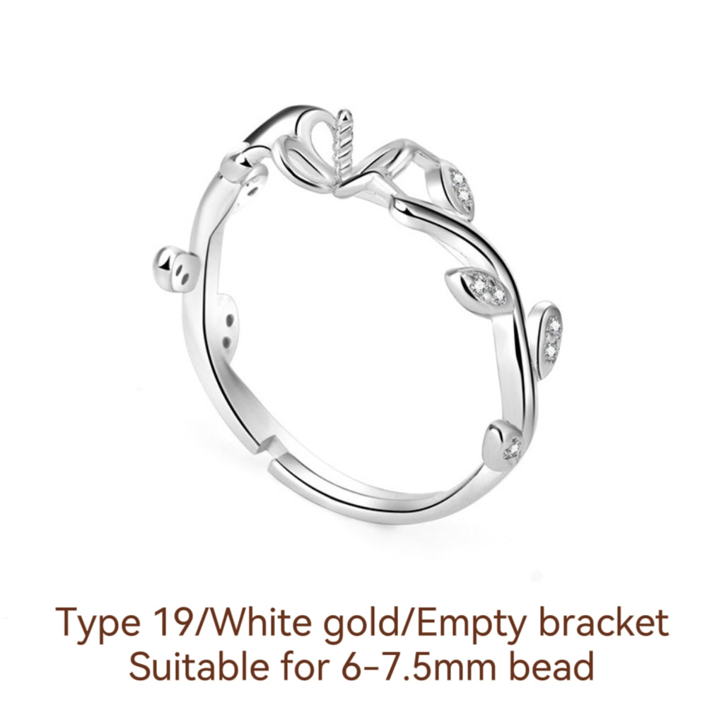 S925 Sterling Silver Ring Empty Holder, Open Ring, DIY Fittings（1pcs, with no bead)