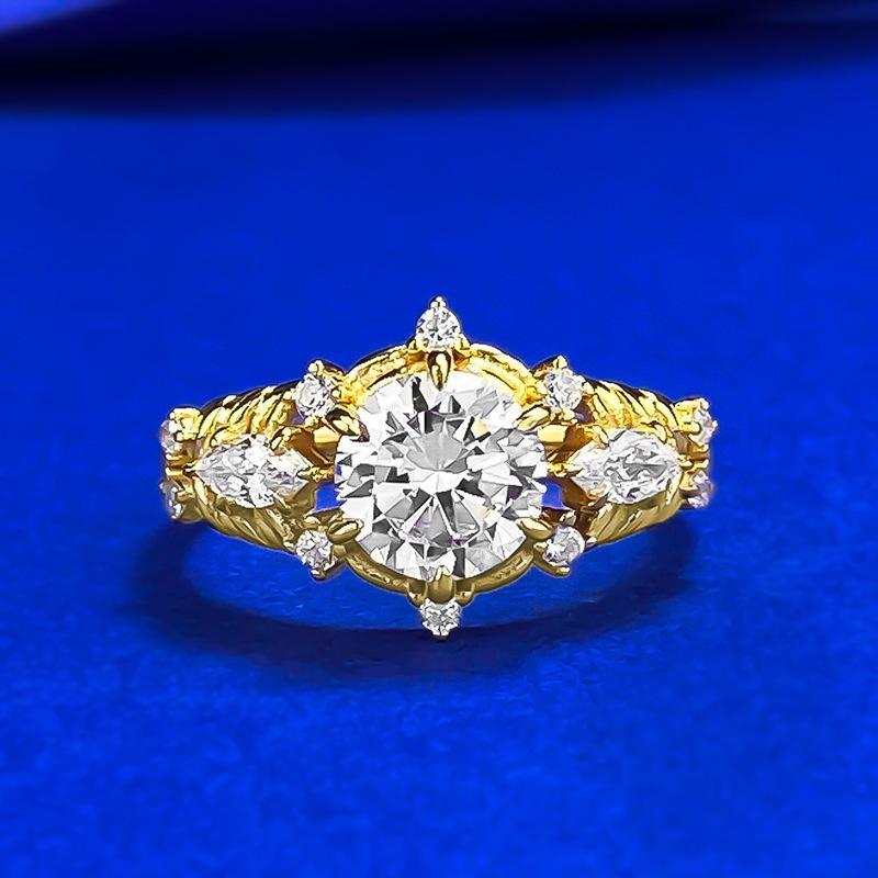 S925 Sterling Silver Horse Eye Golden Plated Oval 7*7mm 6A Cubic Zirconia Ring-440(25%)