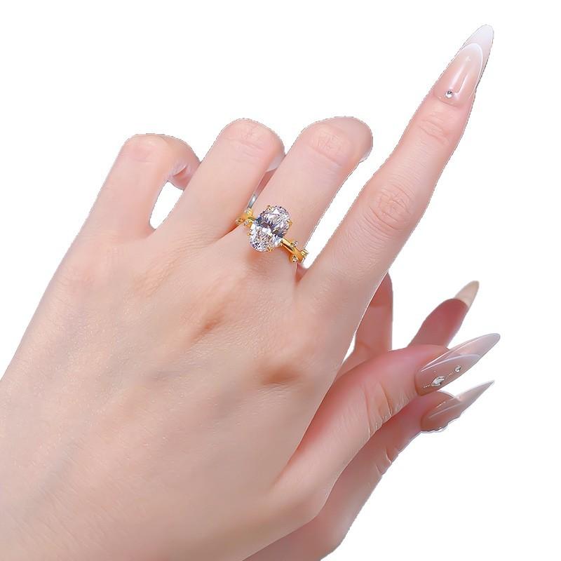 S925 Sterling Silver Oval Pigeon Egg Shape Four-Claw Ring 8*12mm 8A Cubic Zirconia Ring-577(35%)