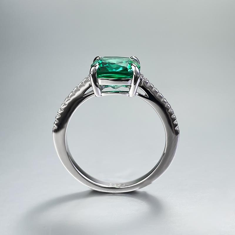 S925 Sterling Silver Green Fat Square 8*8mm 6A Cubic Zirconia Ring-141(45%)
