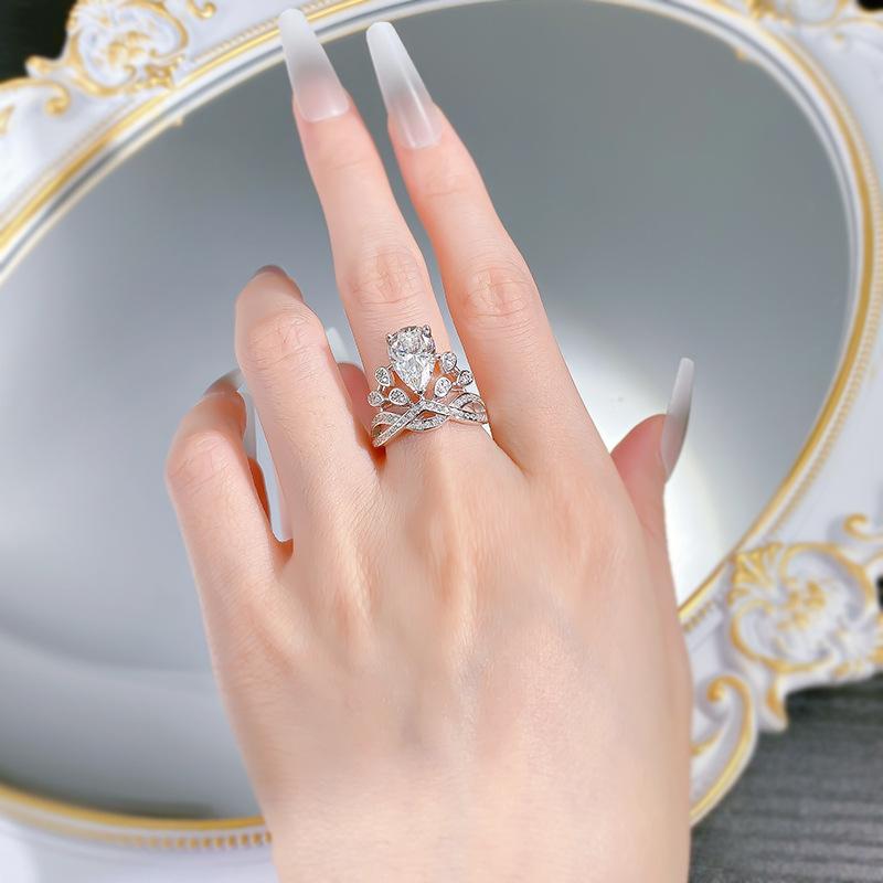 S925 sterling silver oval cut pear-shaped water drop Ring 8*12mm 6A cubic zirconia ring fashion jewelry accessory woman girl promise ring-338(35%)