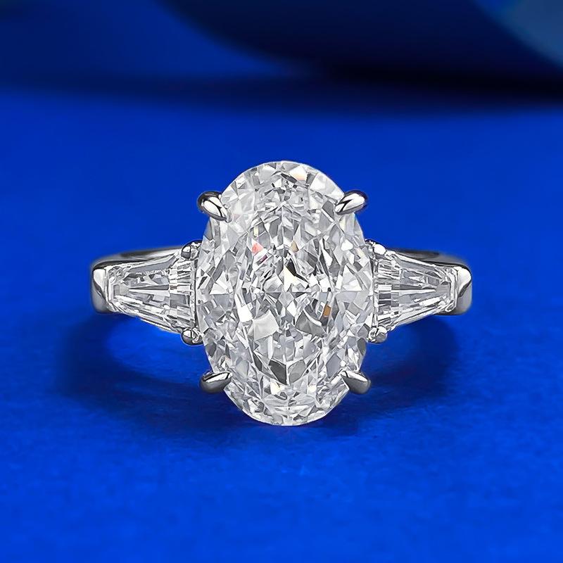 S925 silver oval ice flower cut Ring 8*12mm 8A cubic zirconia ring fashion jewelry accessory woman girl promise ring-356(35%)