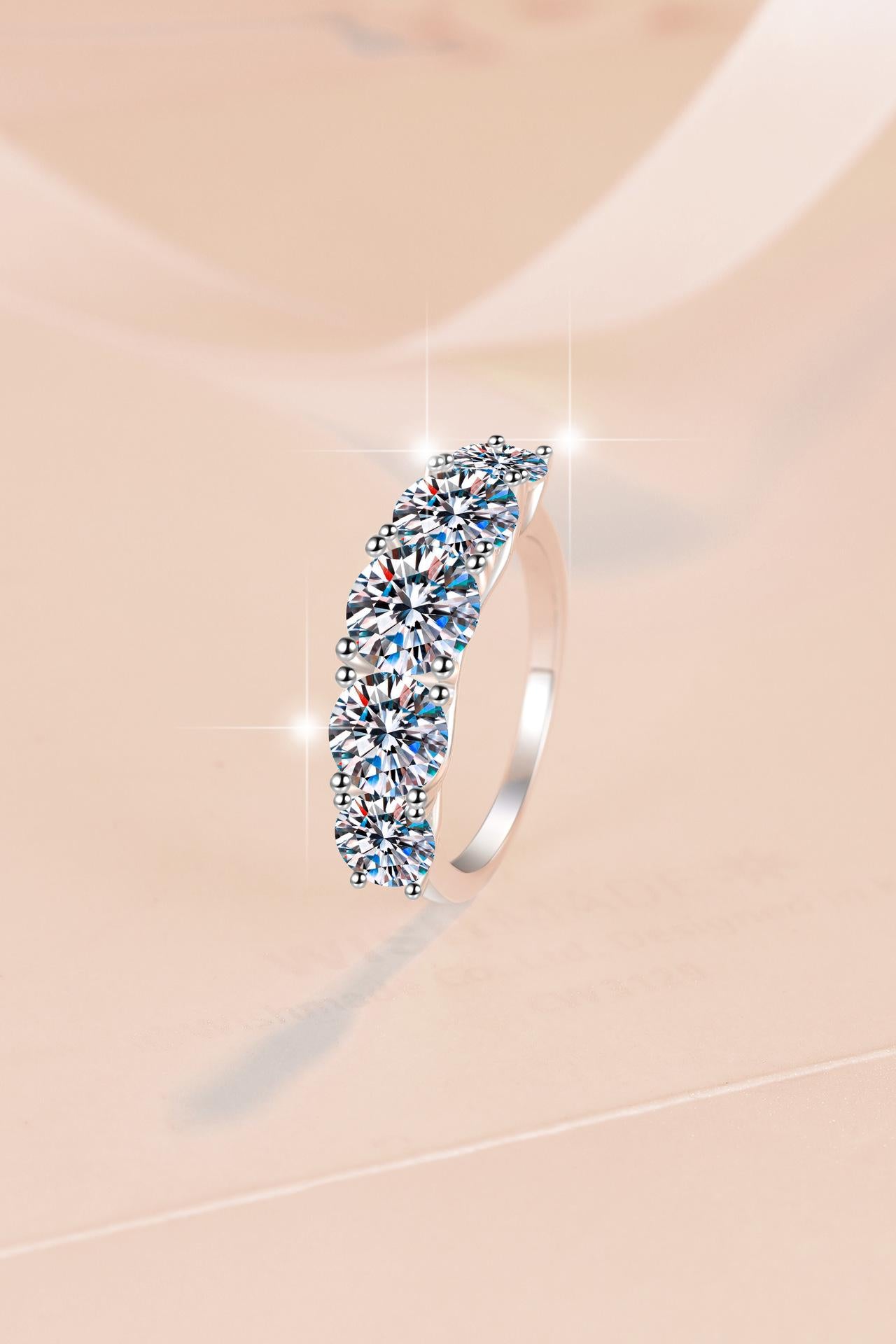 S925 Sterling Silver Five-stones Oval Ring Synthetic Moissanite Ring-242(35%)