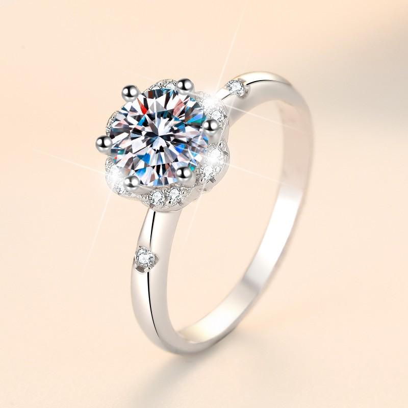 NO.110 S925 Sterling Silver Six-Claw Ring Synthetic Moissanite Ring fashion jewelry accessory woman girl promise ring Springtok