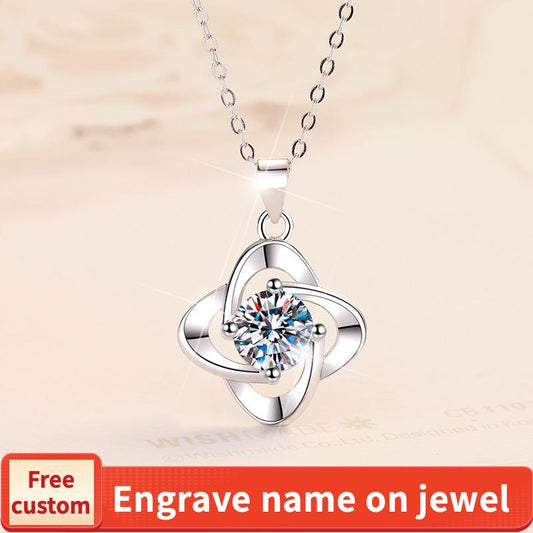 S925 Sterling Silver Four Petals During the synthetic Moissanite Birthday Gift Silver Jewelry Minimalist Pendant Necklace-324(35%)