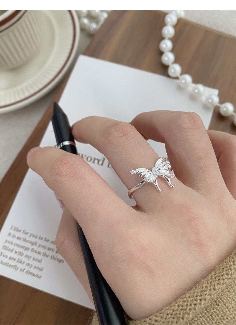 925 Sterling Silver Irregular Three-Dimensional Butterfly Ring for Women Open Ring -523(45%)