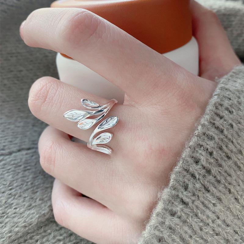 S925 Sterling Silver Vine Leaf Ring for Women Open Ring -524 leaf  ring(45%)