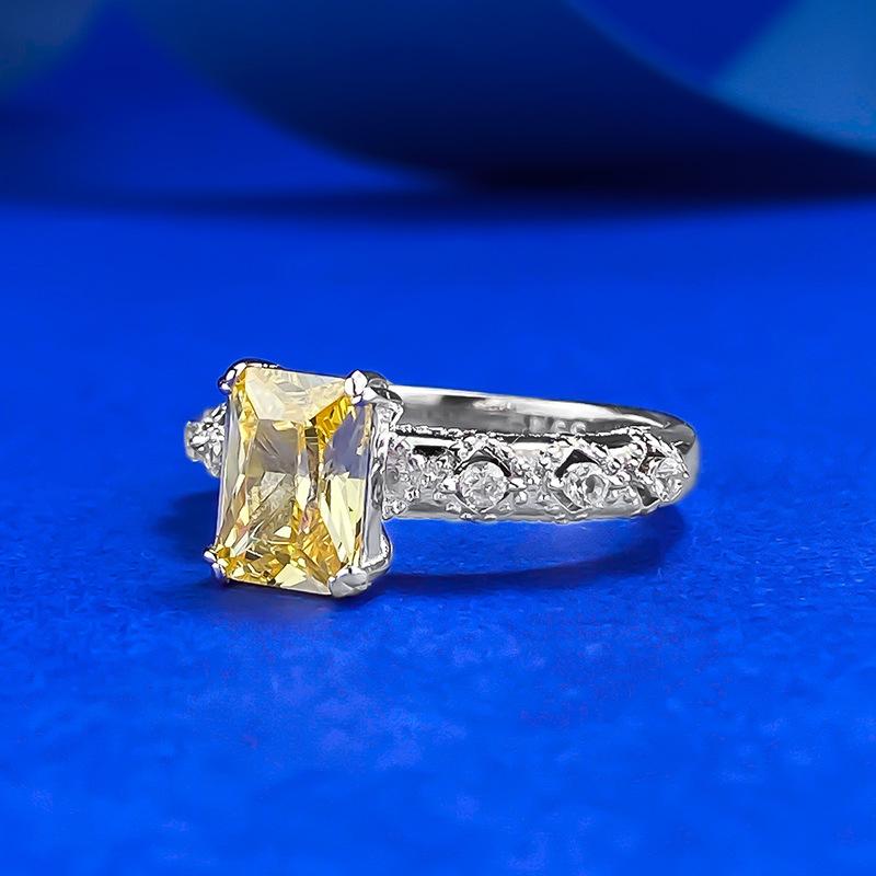 S925 Sterling Silver Yellow Radiant Cut Rectanglar Ring 6*8mm 8A Cubic Zirconia Ring-125(35%)